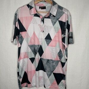 Yatta Golf Polo Shirt Mens SM Abstract Print Colorful Pink‎ Gray White Retro